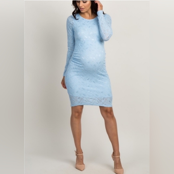 PinkBlush Lace Long Sleeve Bodycon Maternity Dress, Size L - Picture 1 of 4